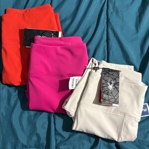 Lot of 3-Spyder Active Tights-Red, Pink / Fuchsia / Purple, & Beige / Sand Storm